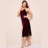 Burgundy V-Neck Eyelash Velvet Sleepwear