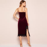 Burgundy V-Neck Eyelash Velvet Sleepwear